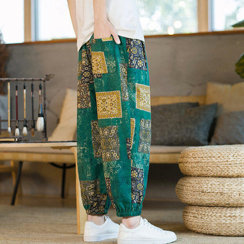 Pantalon harem homme mi-long à poches, motif patchwork carré d'été Buddha Stones - image 21