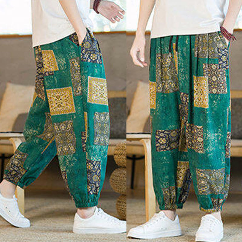 Pantalon harem homme mi-long à poches, motif patchwork carré d'été Buddha Stones - image 30