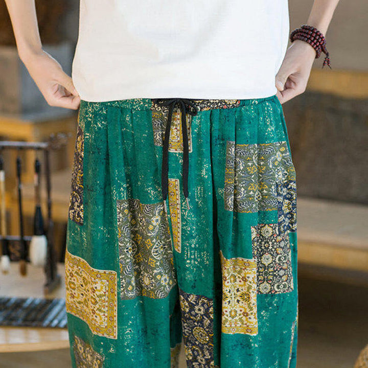 Pantalon harem homme mi-long à poches, motif patchwork carré d'été Buddha Stones - image 26