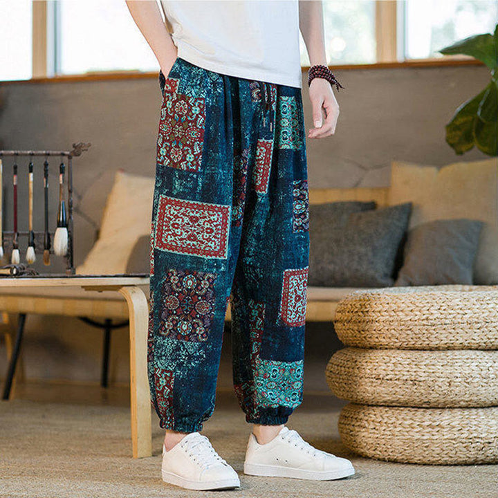Pantalon sarouel d'été en coton et lin pour homme, longueur cheville, avec poches, motif Buddha Stones - image 37