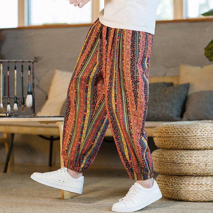 Pantalon sarouel homme en coton et lin à rayures colorées, longueur cheville, avec poches, motif Buddha Stones - image 15