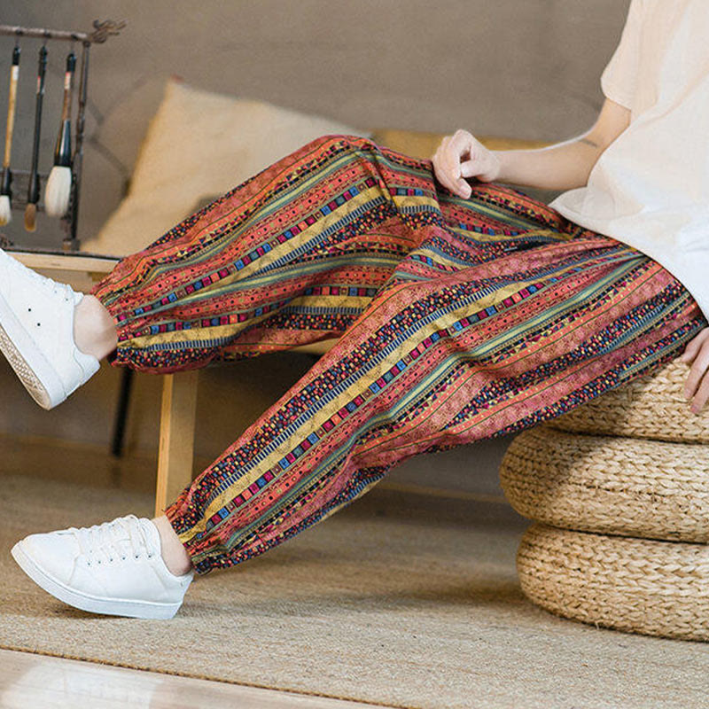Pantalon sarouel homme en coton et lin à rayures colorées, longueur cheville, avec poches, motif Buddha Stones - image 16