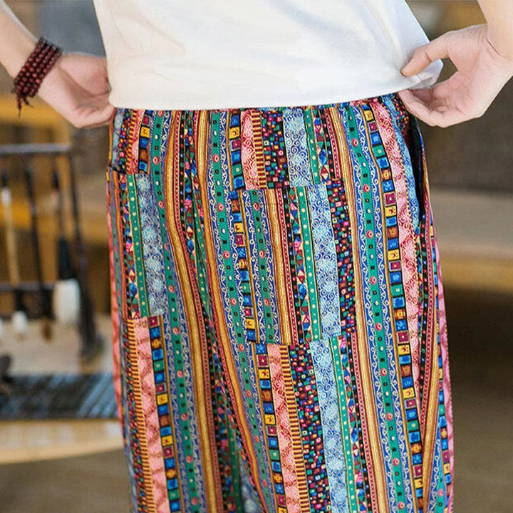 Pantalon sarouel homme en coton et lin à rayures colorées, longueur cheville, avec poches, motif Buddha Stones - image 30