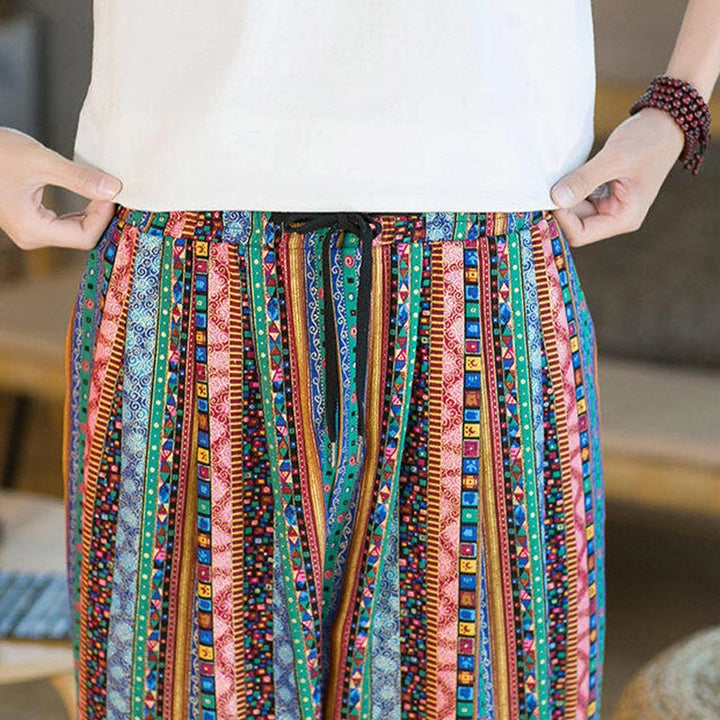 Pantalon sarouel homme en coton et lin à rayures colorées, longueur cheville, avec poches, motif Buddha Stones - image 28