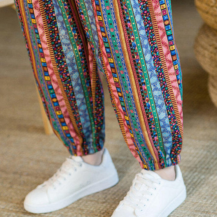 Pantalon sarouel homme en coton et lin à rayures colorées, longueur cheville, avec poches, motif Buddha Stones - image 29