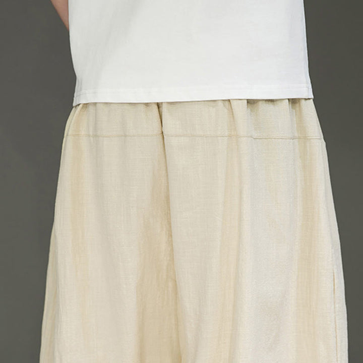 Pantalon Buddha Stones décontracté en coton et lin avec cordon de serrage et poches pour homme - image 8