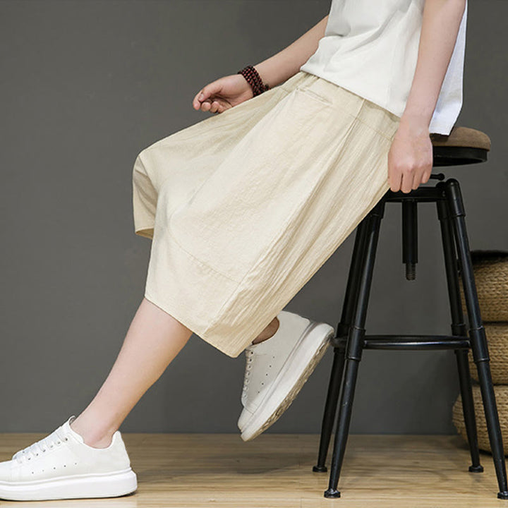 Pantalon Buddha Stones décontracté en coton et lin avec cordon de serrage et poches pour homme - image 7