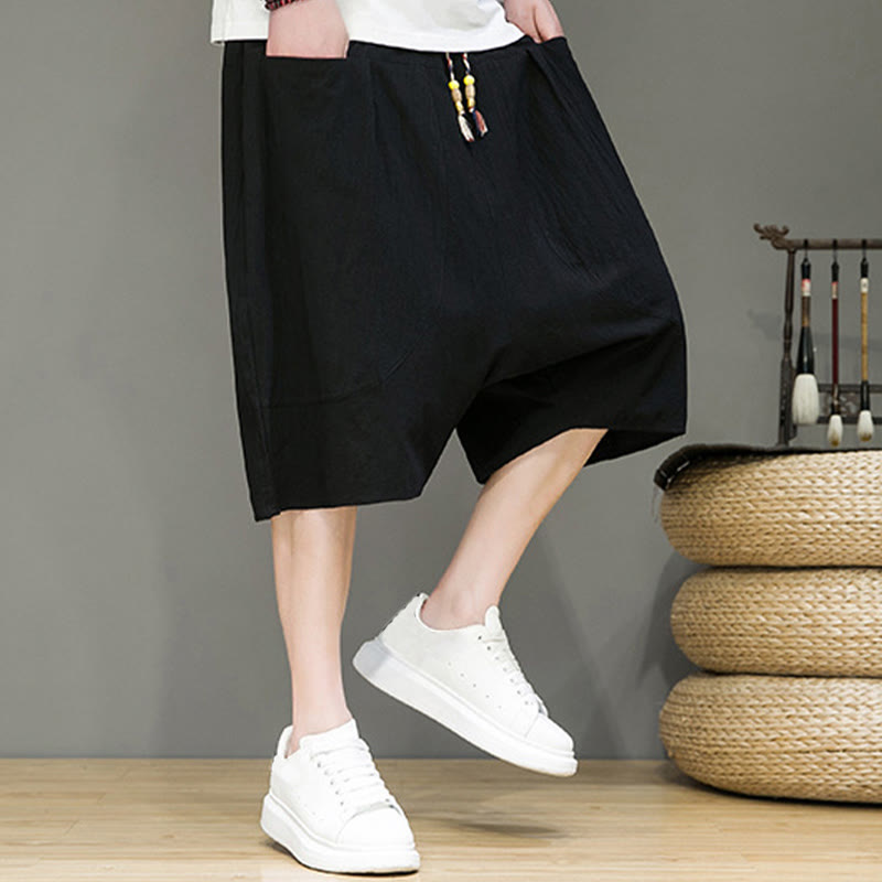 Pantalon Buddha Stones décontracté en coton et lin avec cordon de serrage et poches pour homme - image 18