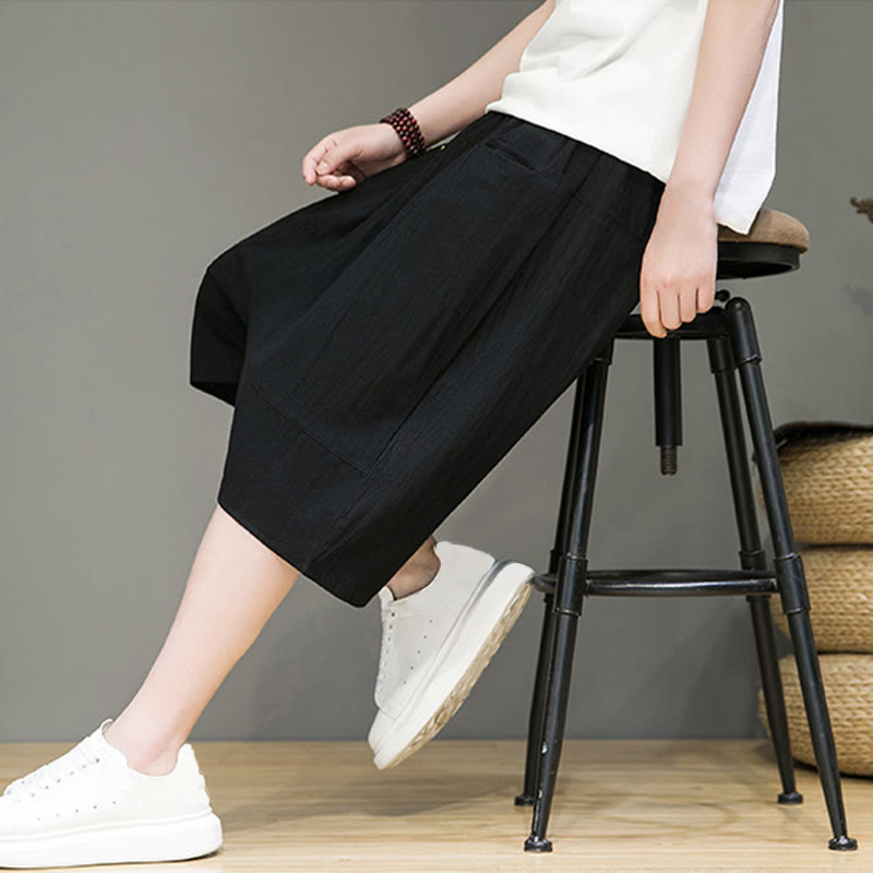 Pantalon Buddha Stones décontracté en coton et lin avec cordon de serrage et poches pour homme - image 19