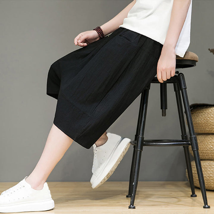 Pantalon Buddha Stones décontracté en coton et lin avec cordon de serrage et poches pour homme - image 19