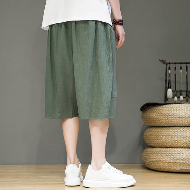 Pantalon Buddha Stones décontracté en coton et lin avec cordon de serrage et poches pour homme