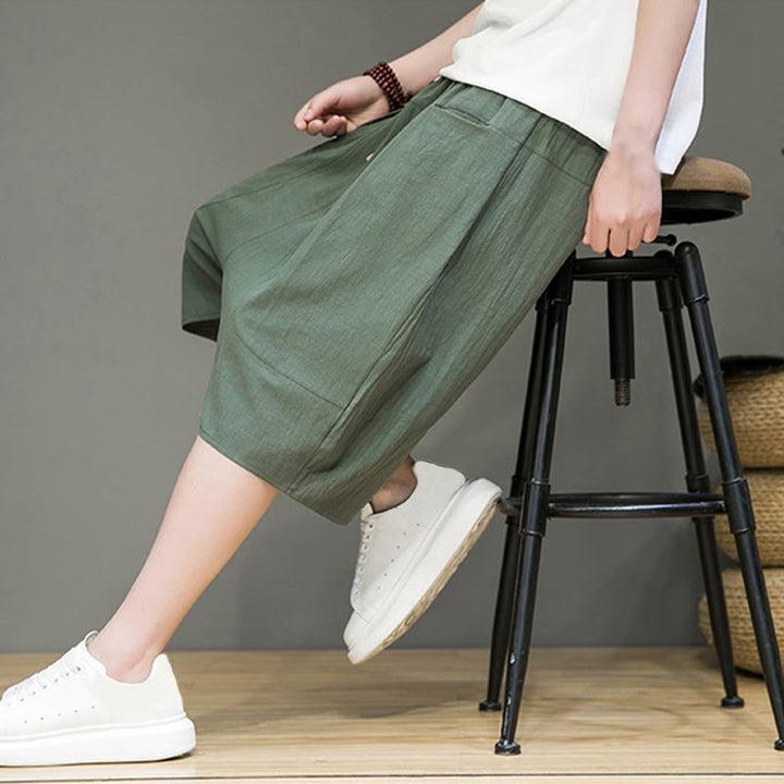 Pantalon Buddha Stones décontracté en coton et lin avec cordon de serrage et poches pour homme - image 27