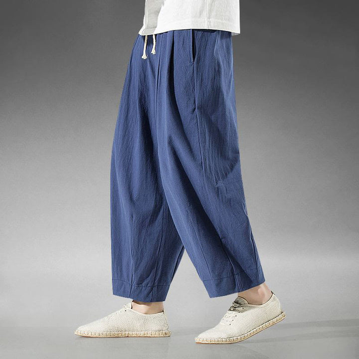 Pantalon sarouel homme en coton et lin uni avec poches, longueur cheville, motif Buddha Stones - image 6