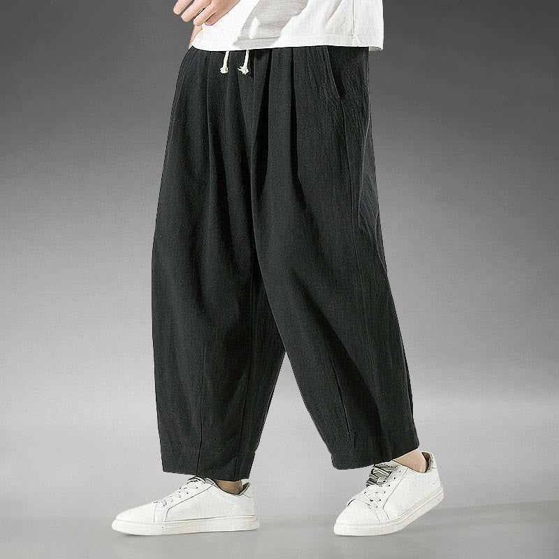 Pantalon sarouel homme en coton et lin uni avec poches, longueur cheville, motif Buddha Stones - image 26