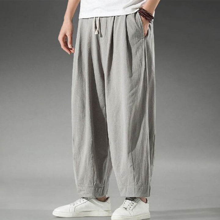 Pantalon sarouel homme en coton et lin uni avec poches, longueur cheville, motif Buddha Stones - image 14