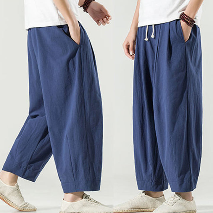 Pantalon sarouel homme en coton et lin uni avec poches, longueur cheville, motif Buddha Stones - image 7