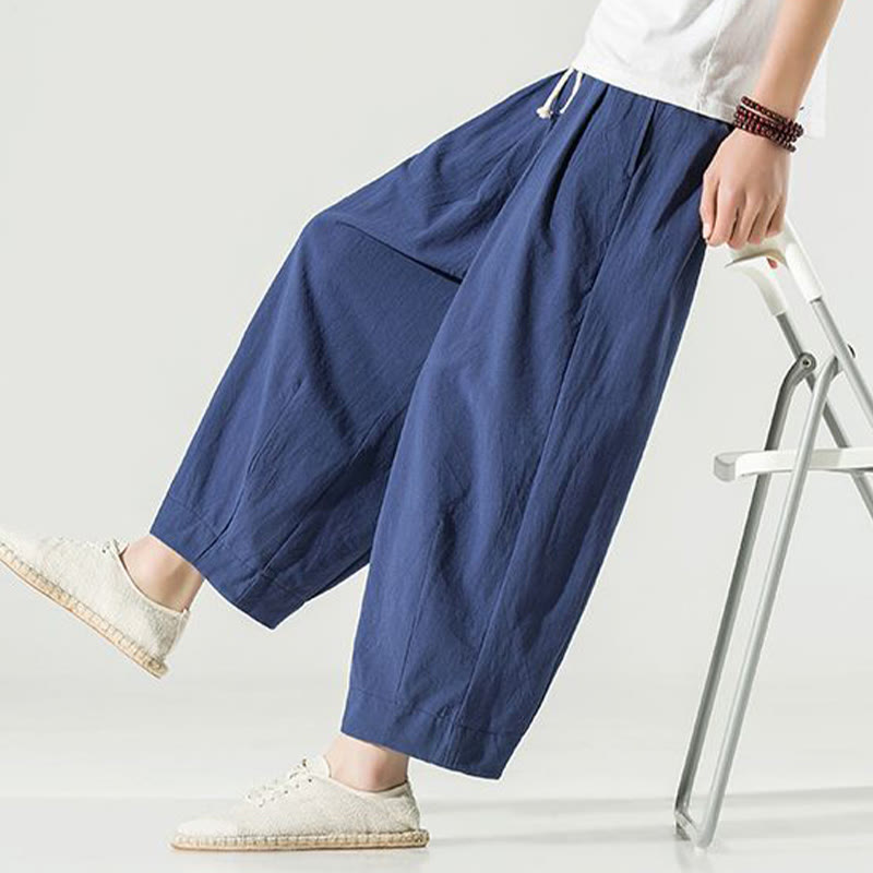 Pantalon sarouel homme en coton et lin uni avec poches, longueur cheville, motif Buddha Stones - image 5