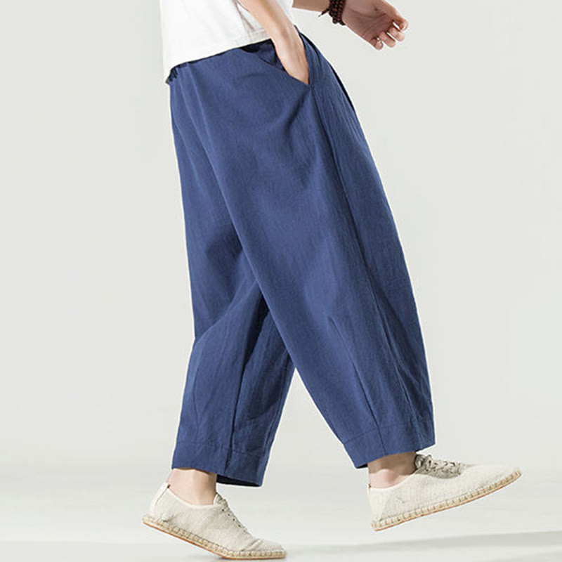 Pantalon sarouel homme en coton et lin uni avec poches, longueur cheville, motif Buddha Stones - image 4