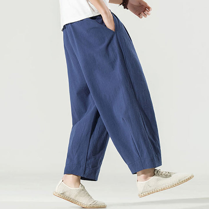 Pantalon sarouel homme en coton et lin uni avec poches, longueur cheville, motif Buddha Stones - image 4
