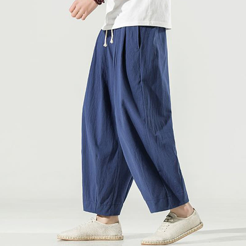 Pantalon sarouel homme en coton et lin uni avec poches, longueur cheville, motif Buddha Stones - image 2