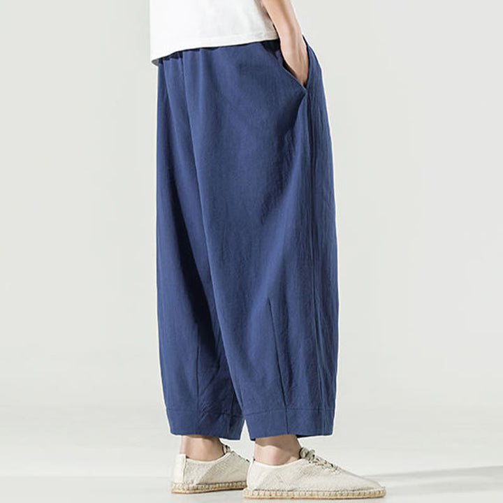 Pantalon sarouel homme en coton et lin uni avec poches, longueur cheville, motif Buddha Stones - image 3