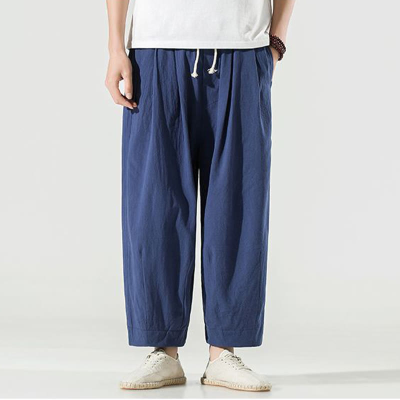 Pantalon sarouel homme en coton et lin uni avec poches, longueur cheville, motif Buddha Stones - image 1