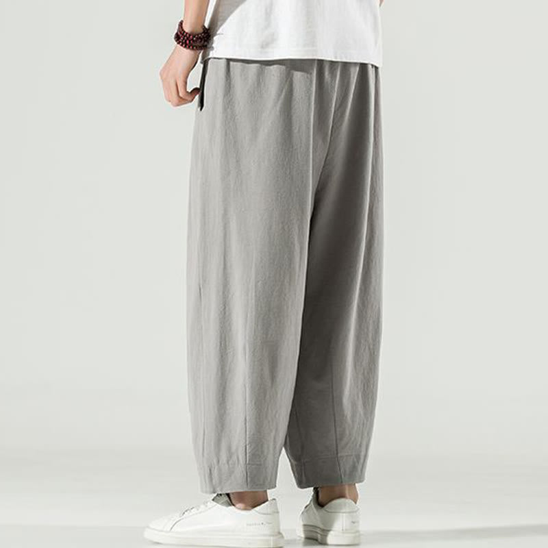 Pantalon sarouel homme en coton et lin uni avec poches, longueur cheville, motif Buddha Stones - image 10