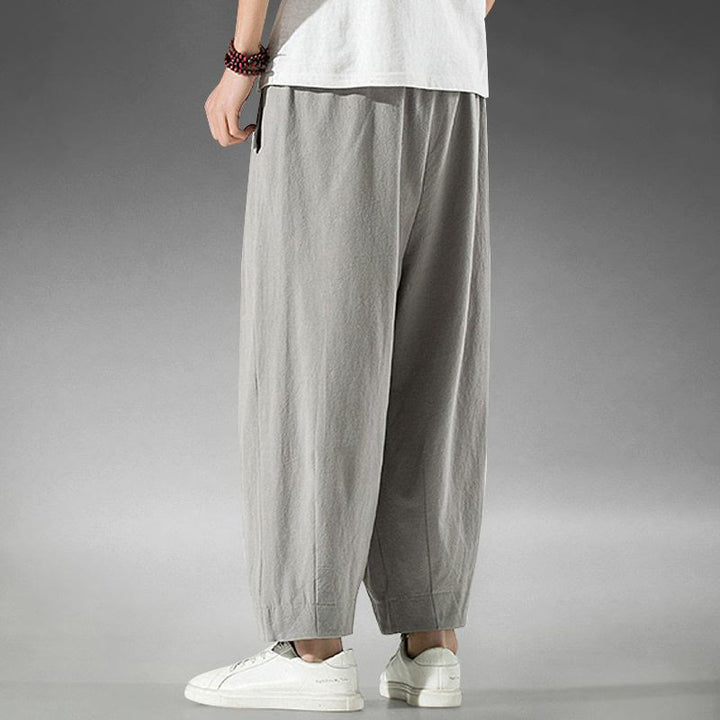 Pantalon sarouel homme en coton et lin uni avec poches, longueur cheville, motif Buddha Stones - image 15