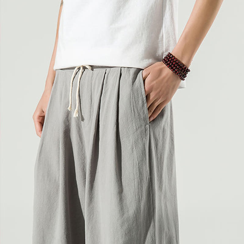 Pantalon sarouel homme en coton et lin uni avec poches, longueur cheville, motif Buddha Stones - image 18