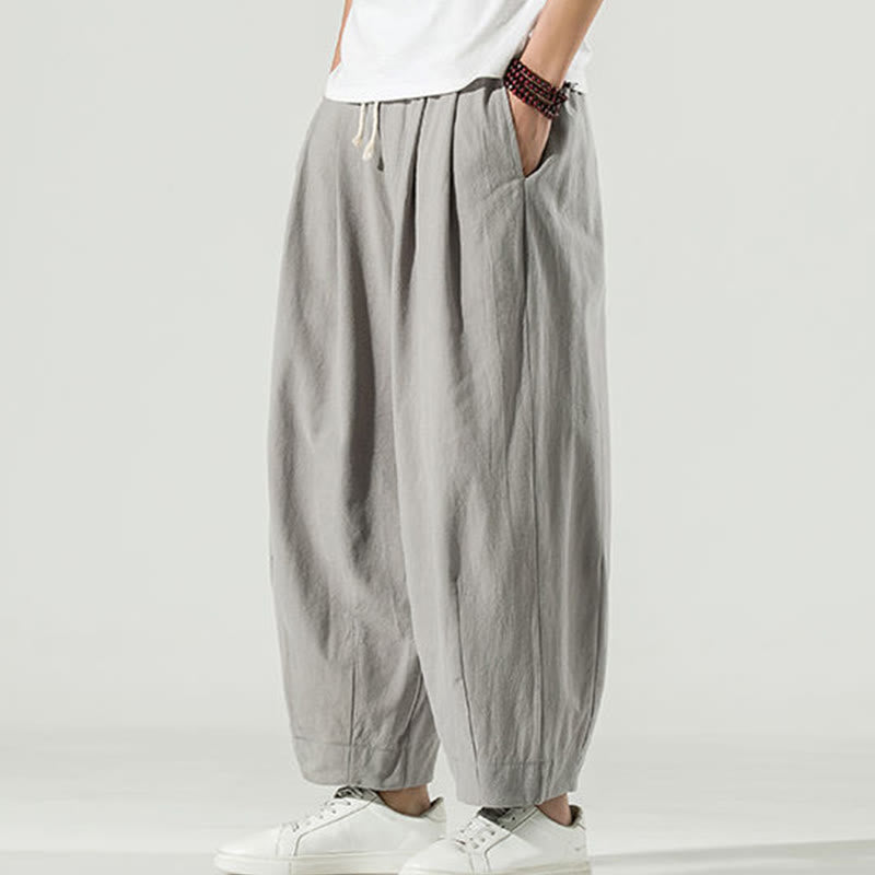 Pantalon sarouel homme en coton et lin uni avec poches, longueur cheville, motif Buddha Stones - Gris clair - US/UK/AU46，EU56 (5XL) - image 8