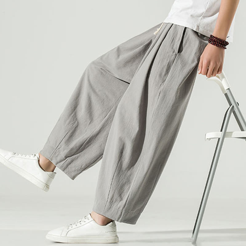 Pantalon sarouel homme en coton et lin uni avec poches, longueur cheville, motif Buddha Stones - image 13