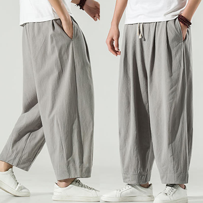 Pantalon sarouel homme en coton et lin uni avec poches, longueur cheville, motif Buddha Stones - image 20
