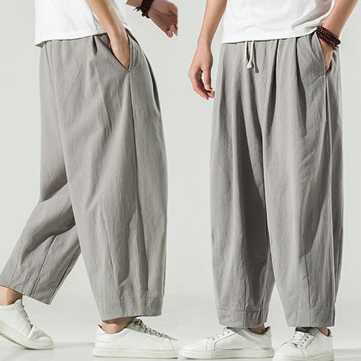 Pantalon sarouel homme en coton et lin uni avec poches, longueur cheville, motif Buddha Stones - image 20