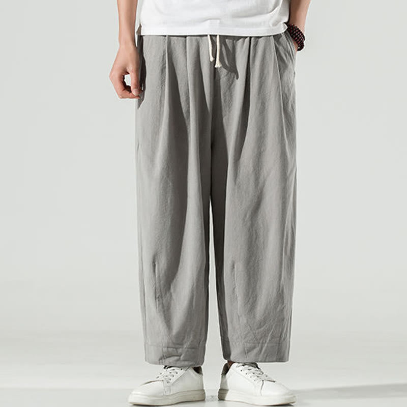 Pantalon sarouel homme en coton et lin uni avec poches, longueur cheville, motif Buddha Stones - image 9