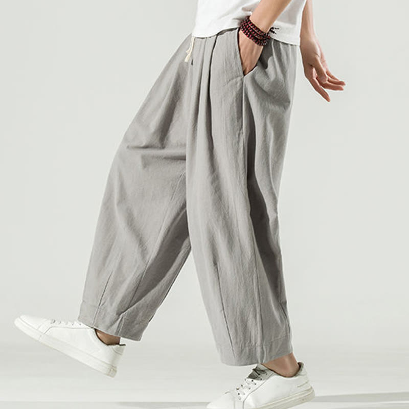 Pantalon sarouel homme en coton et lin uni avec poches, longueur cheville, motif Buddha Stones - image 12