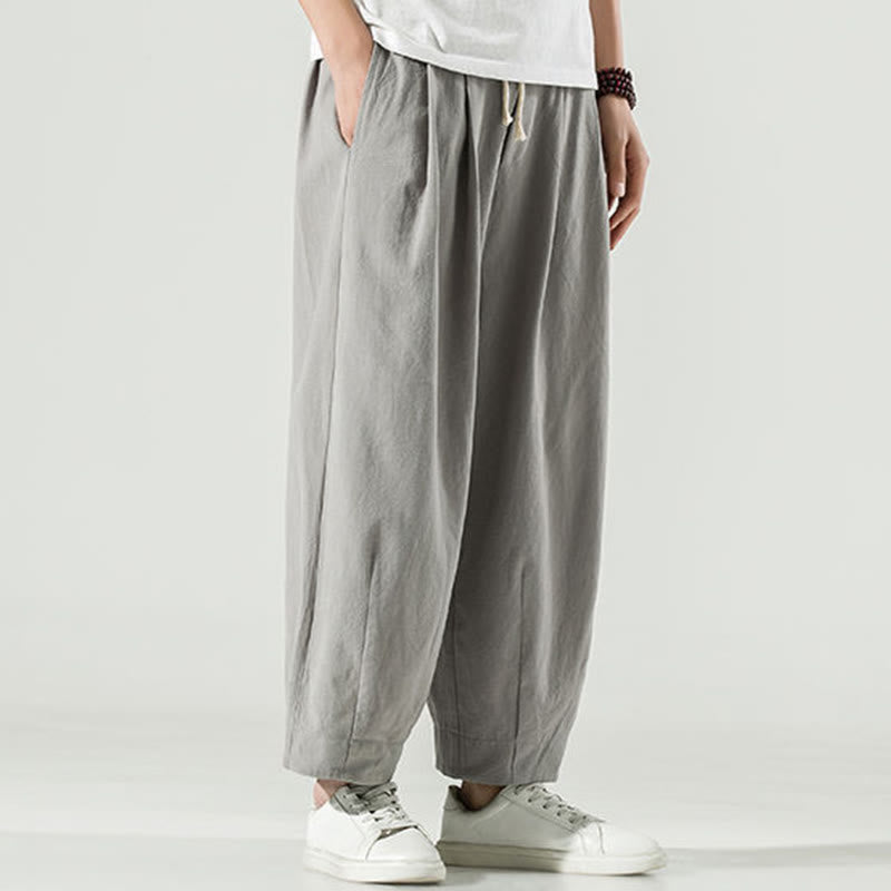 Pantalon sarouel homme en coton et lin uni avec poches, longueur cheville, motif Buddha Stones - image 11
