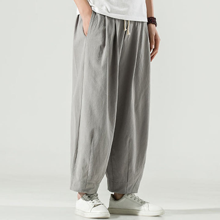 Pantalon sarouel homme en coton et lin uni avec poches, longueur cheville, motif Buddha Stones - image 11
