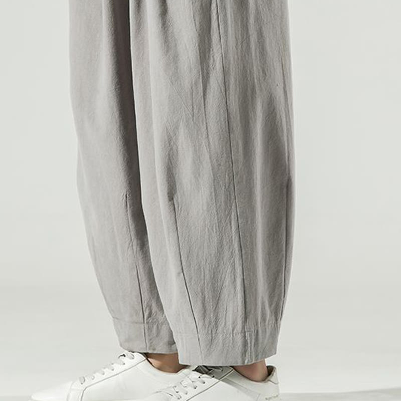 Pantalon sarouel homme en coton et lin uni avec poches, longueur cheville, motif Buddha Stones - image 19