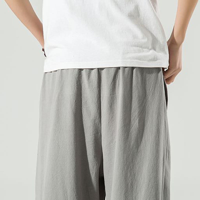 Pantalon sarouel homme en coton et lin uni avec poches, longueur cheville, motif Buddha Stones - image 17