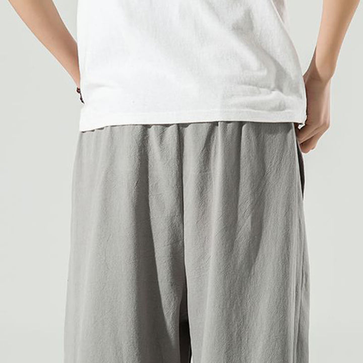 Pantalon sarouel homme en coton et lin uni avec poches, longueur cheville, motif Buddha Stones - image 17