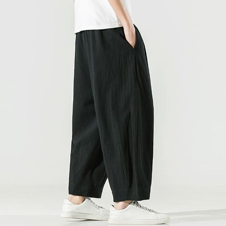 Pantalon sarouel homme en coton et lin uni avec poches, longueur cheville, motif Buddha Stones - image 24