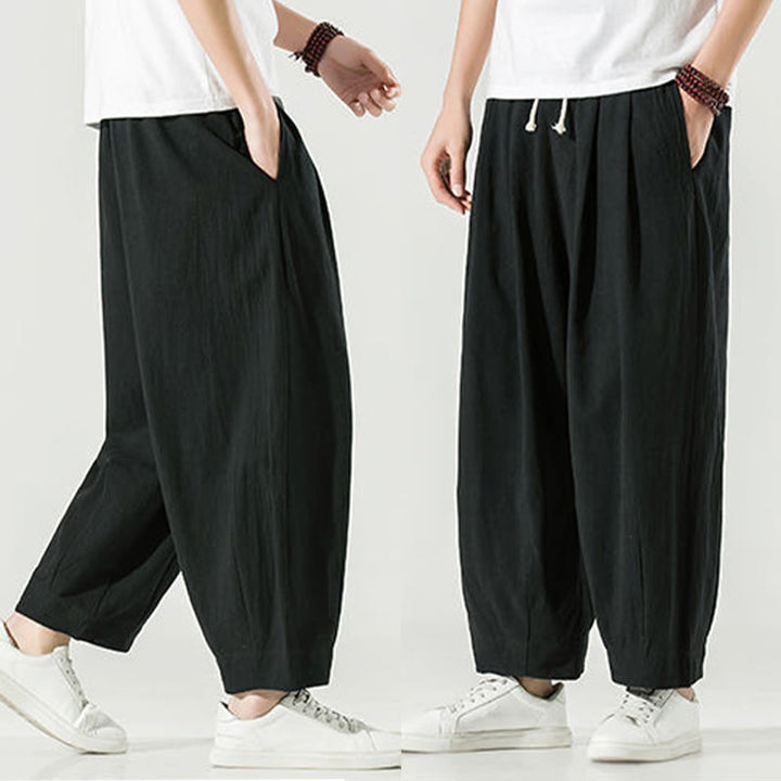 Pantalon sarouel homme en coton et lin uni avec poches, longueur cheville, motif Buddha Stones - image 28