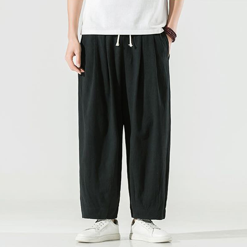 Pantalon sarouel homme en coton et lin uni avec poches, longueur cheville, motif Buddha Stones - image 22