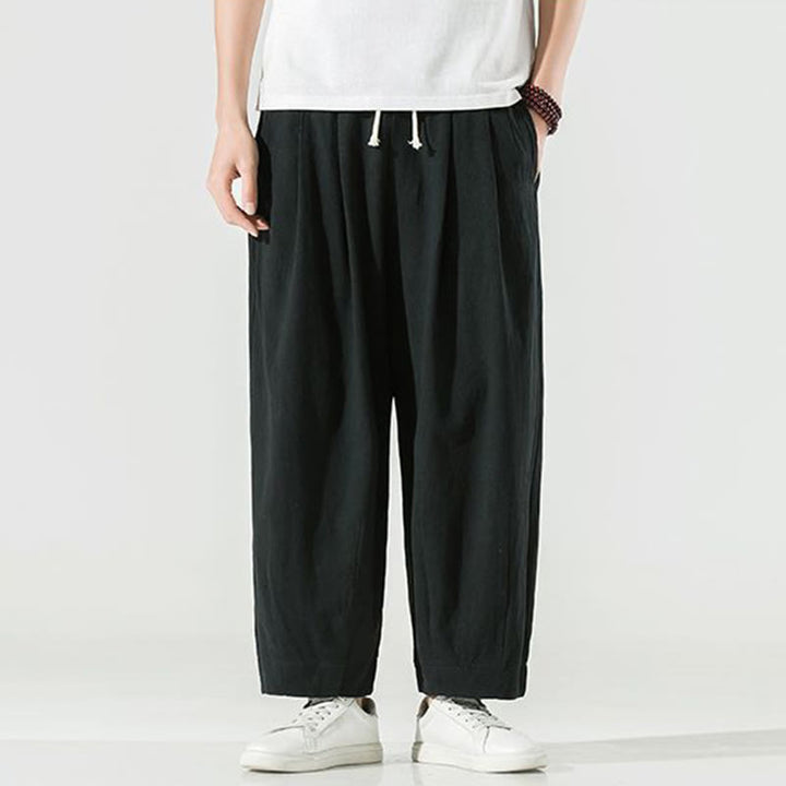 Pantalon sarouel homme en coton et lin uni avec poches, longueur cheville, motif Buddha Stones - image 22