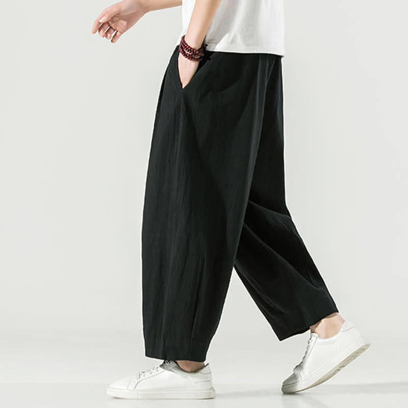 Pantalon sarouel homme en coton et lin uni avec poches, longueur cheville, motif Buddha Stones - image 23