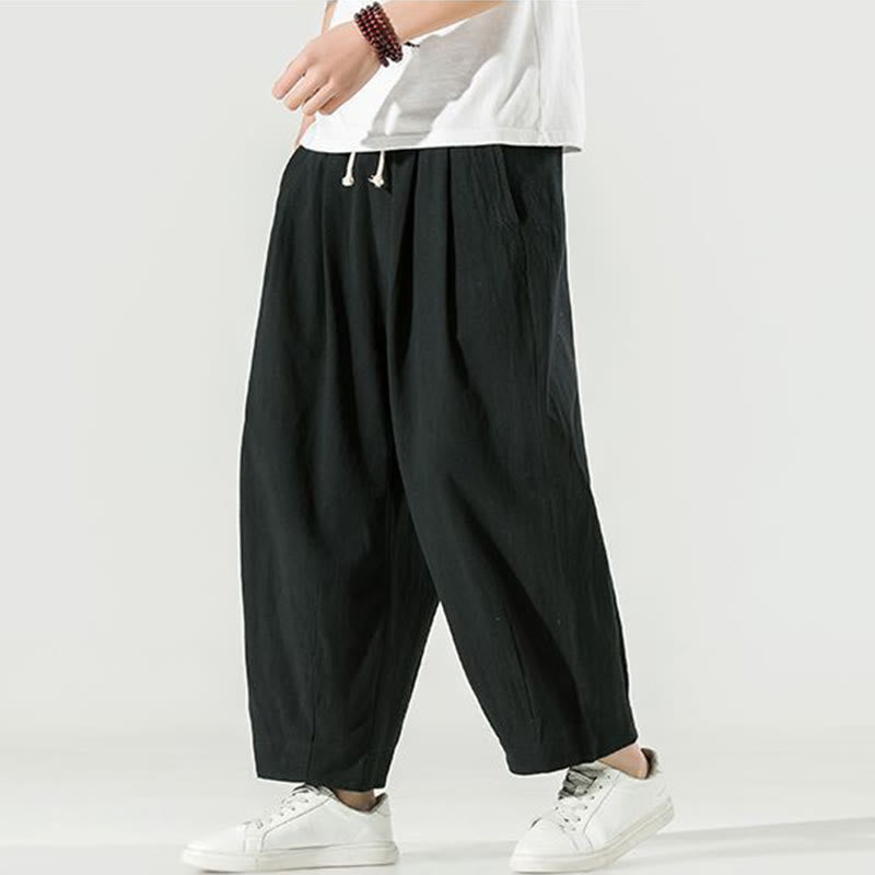 Pantalon sarouel homme en coton et lin uni avec poches, longueur cheville, motif Buddha Stones - Noir - US/UK/AU46，EU56 (5XL) - image 21