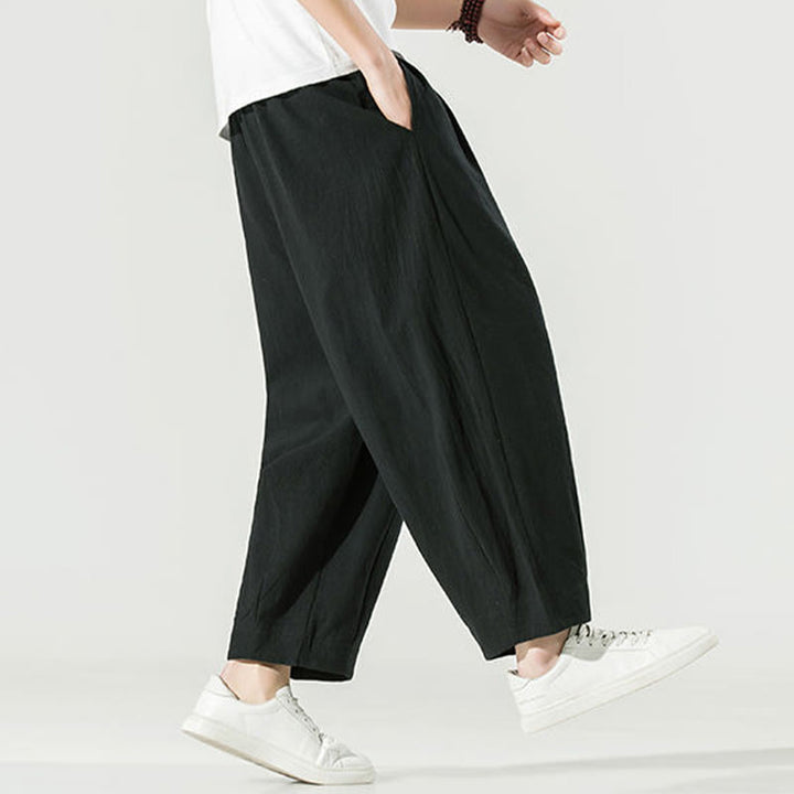 Pantalon sarouel homme en coton et lin uni avec poches, longueur cheville, motif Buddha Stones - image 25