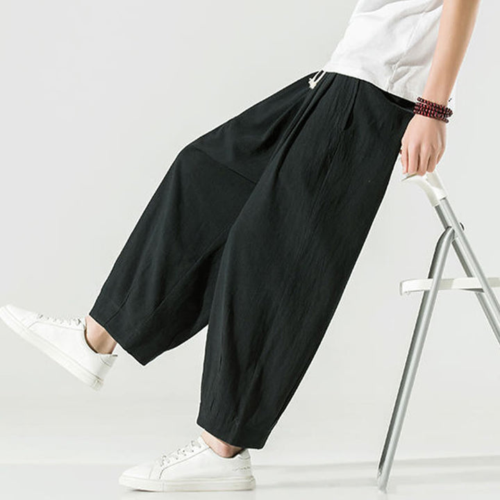 Pantalon sarouel homme en coton et lin uni avec poches, longueur cheville, motif Buddha Stones - image 27
