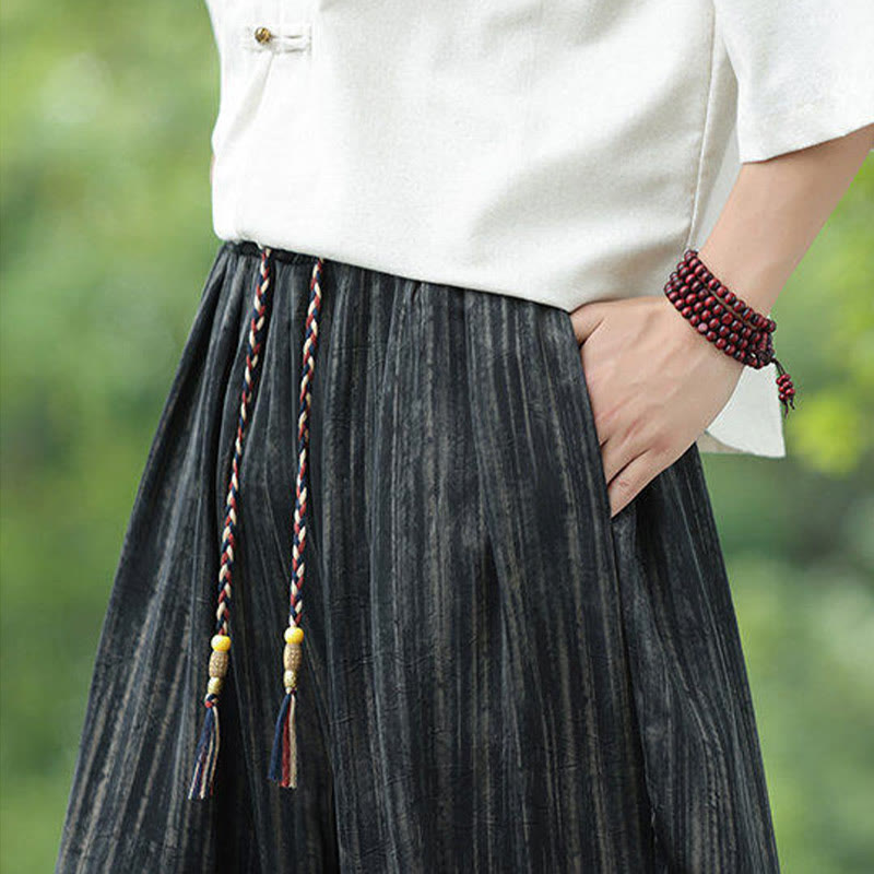 Pantalon sarouel d'été noir à rayures et cordon de serrage pour homme avec poches Buddha Stones - image 9