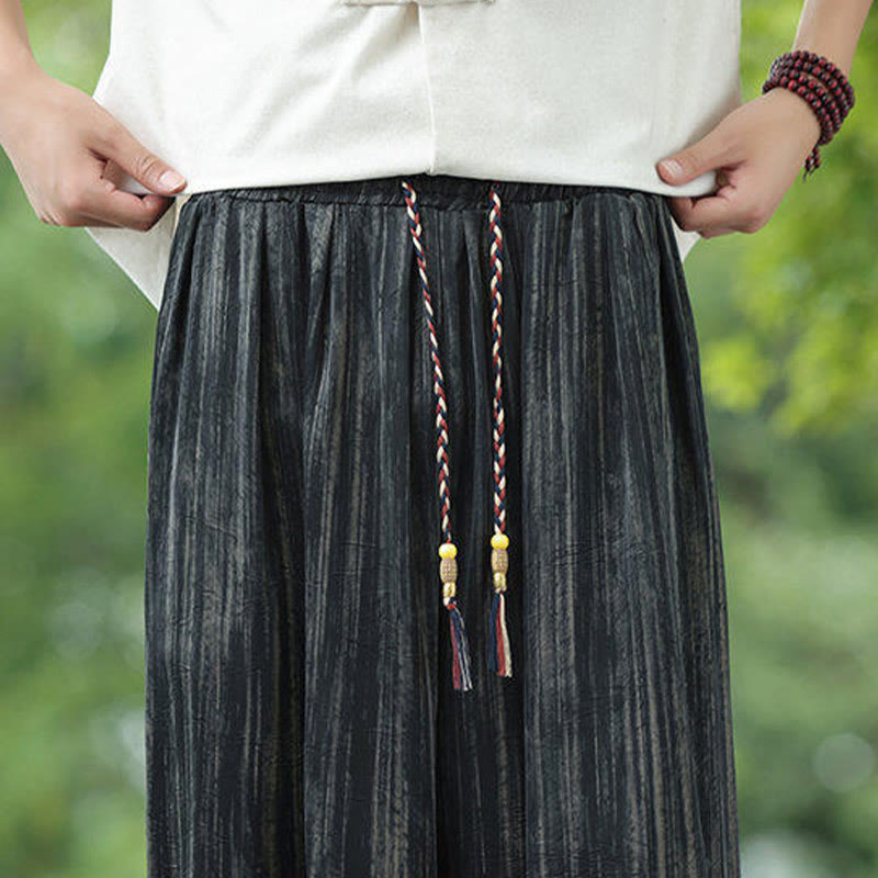 Pantalon sarouel d'été noir à rayures et cordon de serrage pour homme avec poches Buddha Stones - image 11